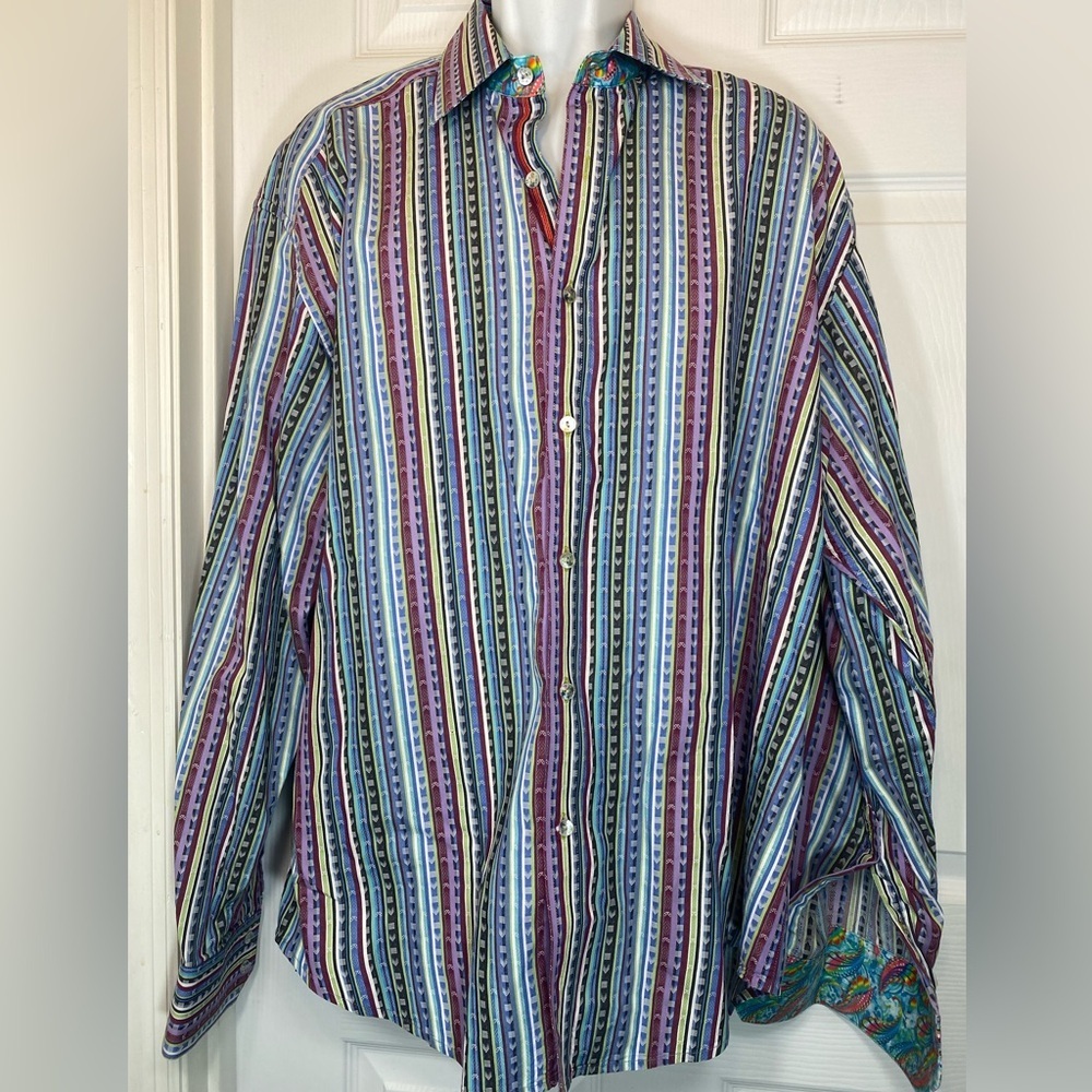 Robert Graham Flip Cuff Multicolor Striped Men's Button Down Shirt